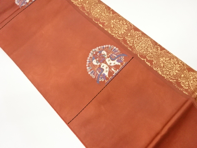 向かい孔雀模様織出し袋帯